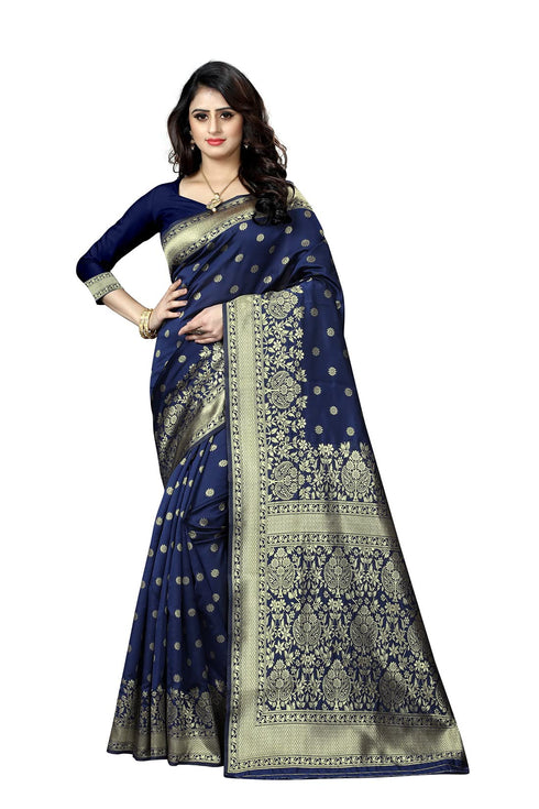 Vasthrlay Kanjivaram Banarasi Pari100 51 Peacock Blue Saree With Blouse Piece