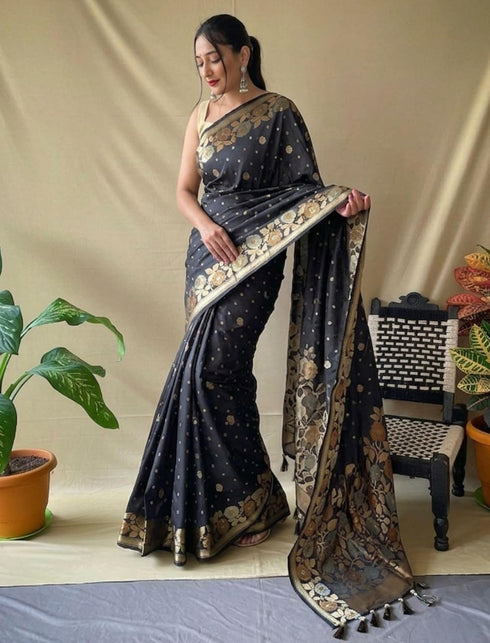 Vasthrlay Kanjivaram Banarasi Jacquard Unstitched Saree