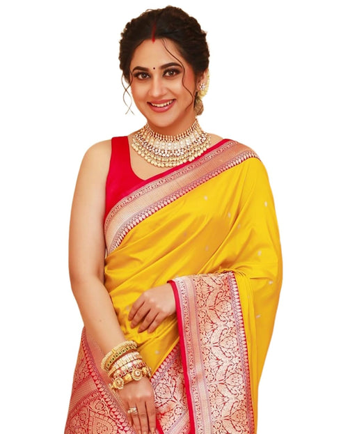 Vasthrlay Womens Kanjivaram Unstitched Yellow Saree