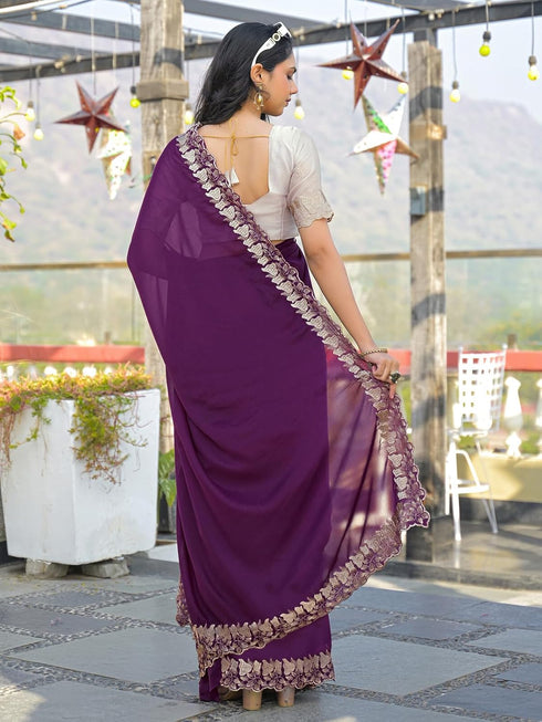 Vasthrlay Georgette Embroidery Rani Saree
