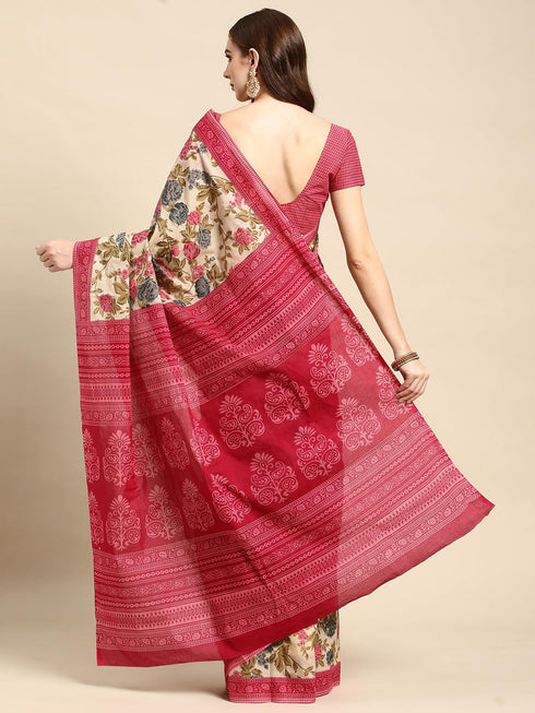 Vasthrlay Cotton Printed Mulmul Blue Saree