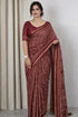 Vasthrlay Ajrakh Print Saree with Paisley Pattern Maroon Color | Cotton Blend, Traditional Woven Border