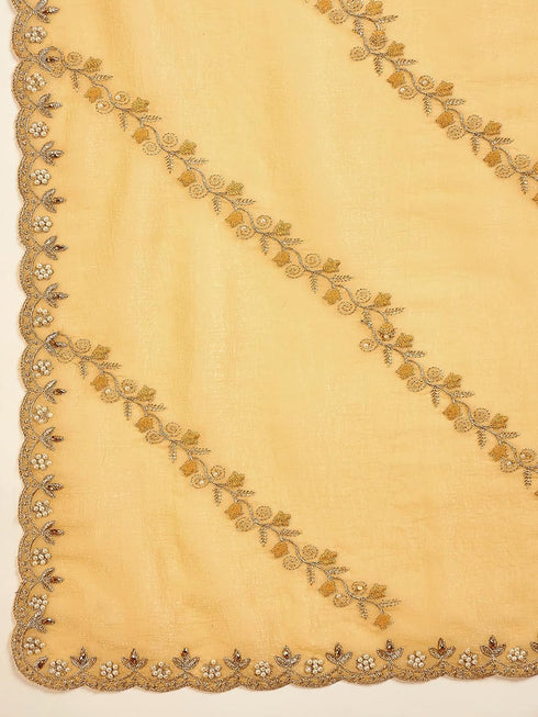Vasthrlay Shimmer Embroidery Pista Saree