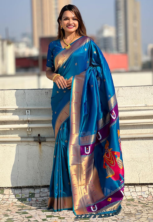 Vasthrlay Kanjivaram Paithani Unstitched Mahendi Ethnic Wear