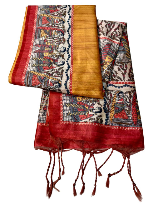 Vasthrlay Tussar Ghicha Traditional Kalamkari Madhubani