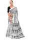 Vasthrlay Womens Printed Off-White Saree With Black Unstitched Blouse Piece