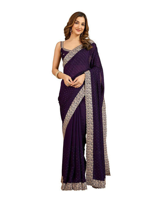 Vasthrlay Embroidery Unstitched Purple Ethnic Wear