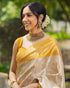Vasthrlay Mustard Yellow Jacquard Traditional Unstitched Saree