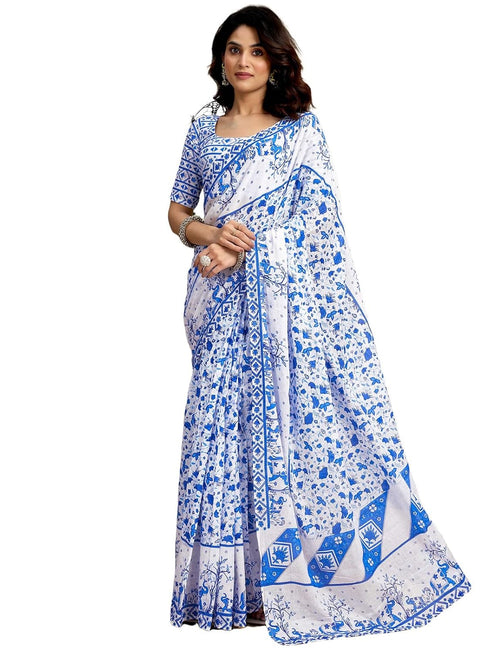 Vasthrlay Womens Printed Unstitched White Saree
