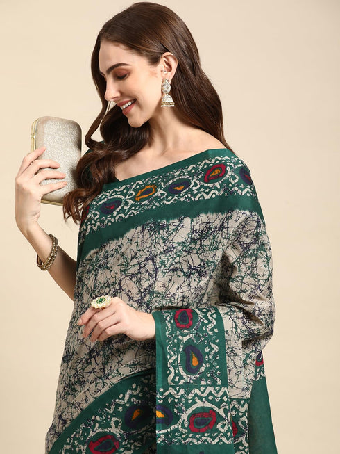 Vasthrlay Cotton Printed Mulmul Black Saree