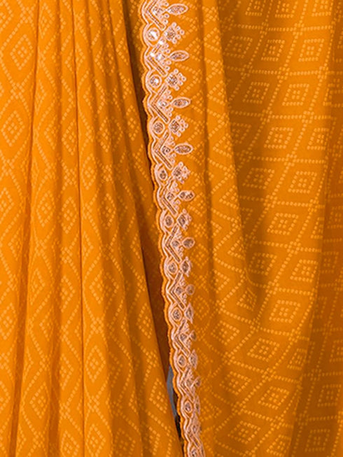 Vasthrlay Georgette Embrodery Unstitched Yellow Saree