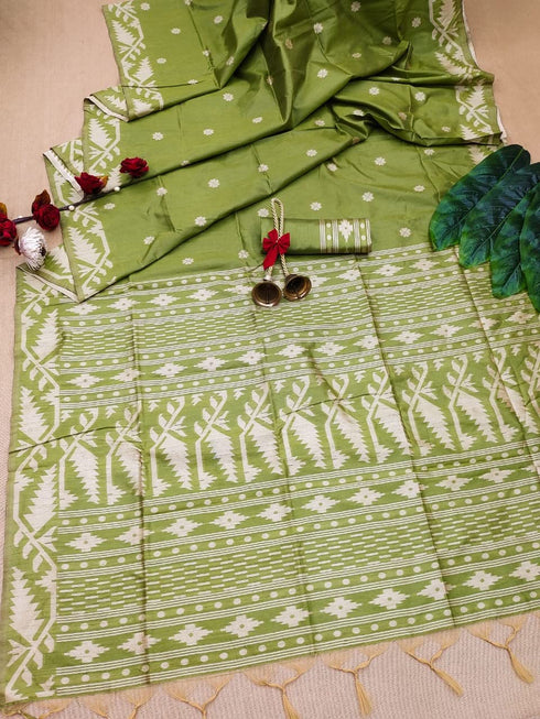 Vasthrlay Tussar Kalamkari Geometric Design Thread
