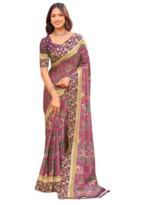 Vasthrlay Womens Printed Unstitched Purple Saree
