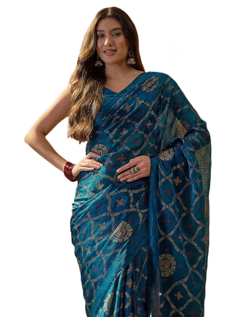 Vasthrlay Chiffon Printed Unstitched Black Saree