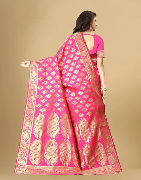Vasthrlay Banarasi Jacquard Unstitched Red Saree