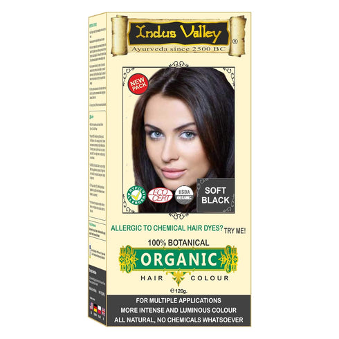 Indus Valley 100% Organic & Chemical Free Botanical One Touch Pack Hair Colour For Soft Black Hairs