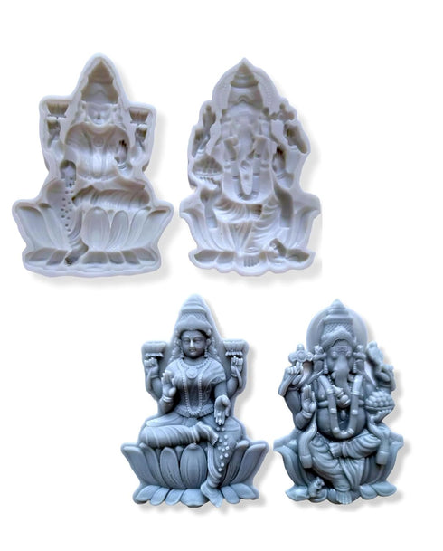 ADK Ganesha and Lakshmi Antique Finish Silicone Mould for Diwali Puja
