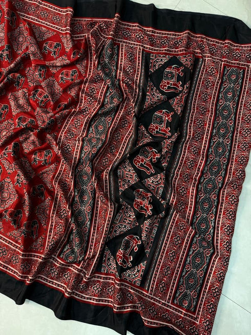 Vasthrlay Ajrakh Saree Crepe