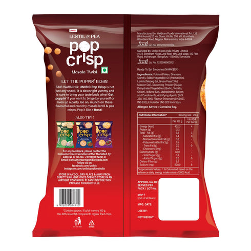 UNIBIC POP Crisp & Lentil and Pea