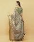 Vasthrlay Mehendi Green Geometric Print Polyester Saree With Dull Gold Zari Border And Unstitched Blouse Piece