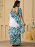 Vasthrlay Womens Printed White | Teal Green Saree With Unstitched Blouse Piece
