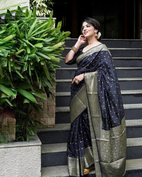 Vasthrlay Black Banarasi Saree