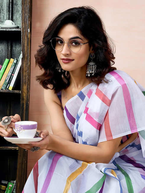 Vasthrlay Chanderi Printed Unstitched Teal Saree