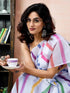 Vasthrlay Chanderi Printed White | Multicolour Saree With Unstitched Blouse Piece