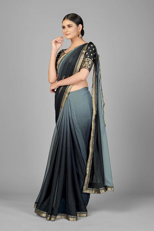 Vasthrlay Two Tone Georgette Turquoise Embroidered