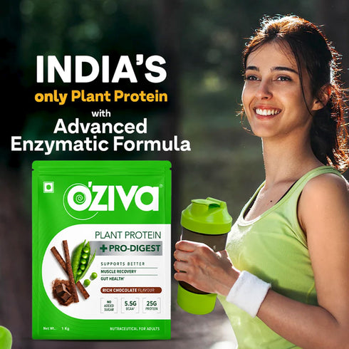 OZiva Plant Protein + Pro-Digest | Supports Muscle Recovery & Gut Health
