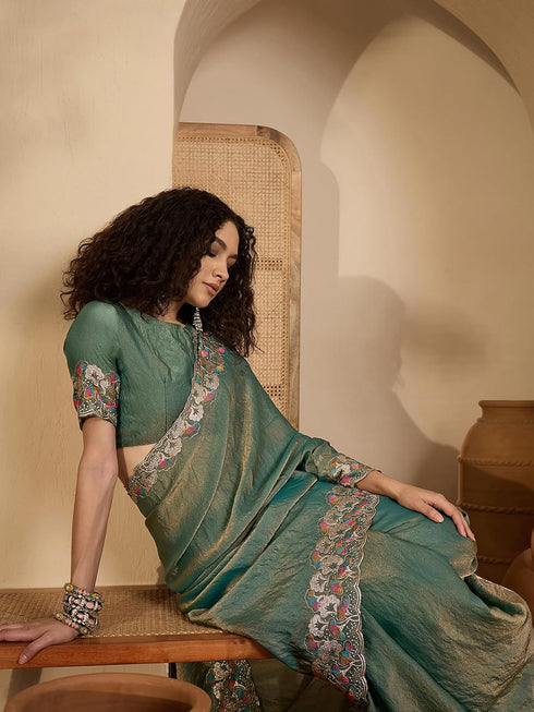 Vasthrlay Georgette Embroidery Dusty Saree