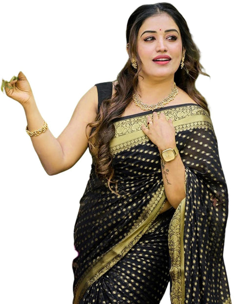 Vasthrlay Banarasi Jacquard Unstitched Dark Green Saree