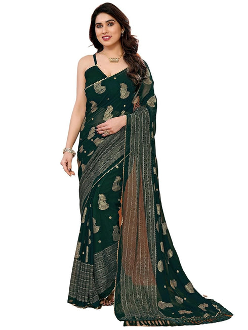 Vasthrlay Shimmer Embroidered Dark Saree