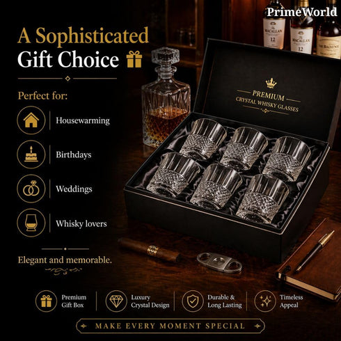 PrimeWorld Signature Crystal Whiskey Glasses Set of 6 pcs