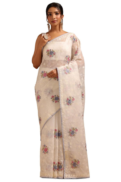 Vasthrlay White Floral Embroidered