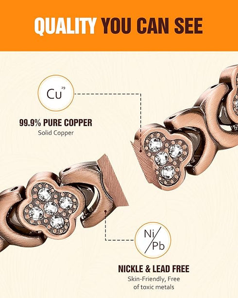 Jecanori Women's Pure Copper Bracelet Ultra Strength Magnetic 8.07" Long