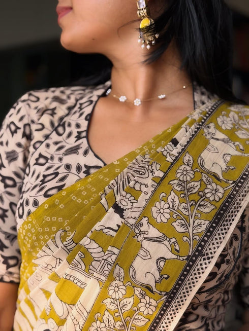 Vasthrlay Mustard Pichwai Inspired Breathable