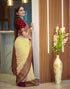 Vasthrlay Banarasi Jacquard Beige And Golden Saree With Unstitched Blouse Piece