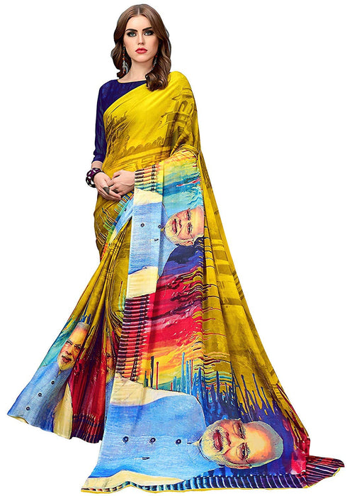 Vasthrlay Rangoli Modi Saree Mustard Blue