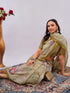 Vasthrlay Womens Beige Floral Digital Print Linen Saree With Unstitched Blouse Piece