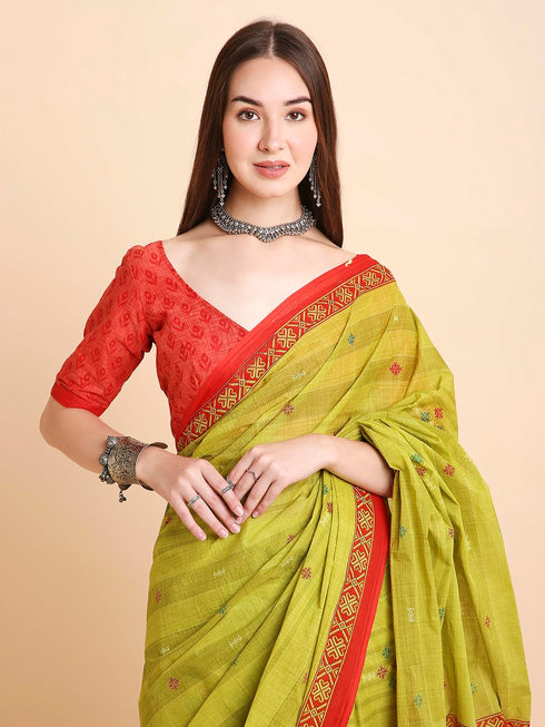 Vasthrlay Cotton Printed Mulmul Brown Saree