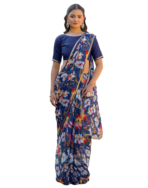 Vasthrlay Chiffon Tassels Unstitched Dark Green Saree