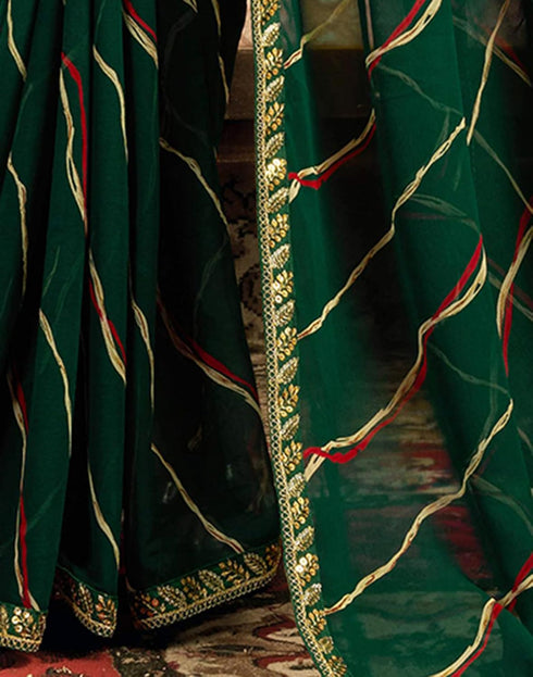 Vasthrlay Georgette Bandhani Green1 Green Saree