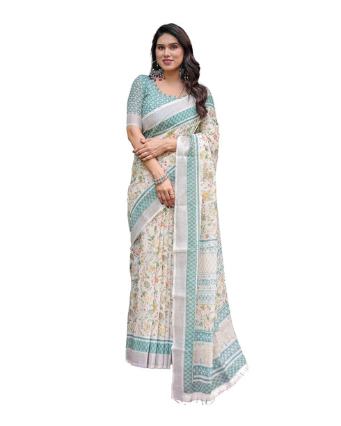 Vasthrlay Turquoise Floral Embroidered Saree