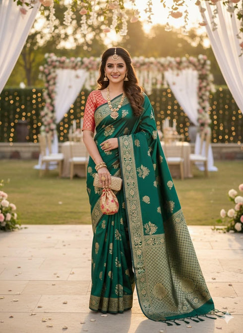 Vasthrlay Banarasi Floral Weaving Contrast