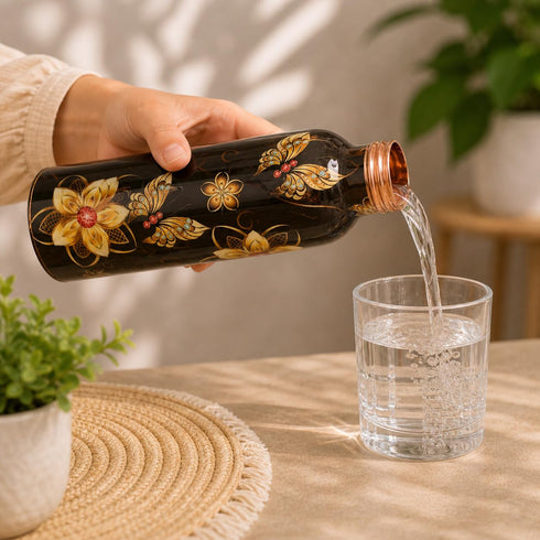 Copper Bottle Black Base Floral 1000 ml