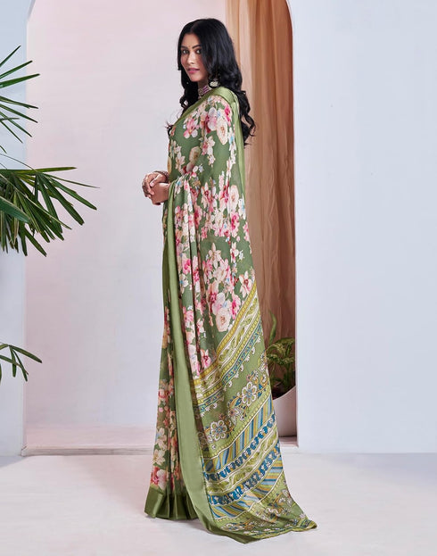 Vasthrlay Georgette Printed Unstitched Multicolor Saree