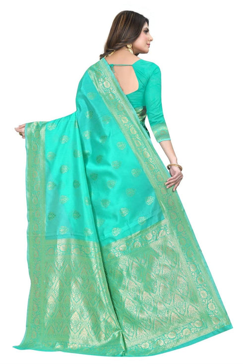 VasthrlayWomen's Firozi Kanchipuram Saree