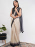 Vasthrlay Beige Printed Linen Saree With Unstitched Blouse Piece