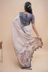 Vasthrlay Cream Abstract Print Polyester Saree With Antique Zari Border And Unstitched Blouse Piece